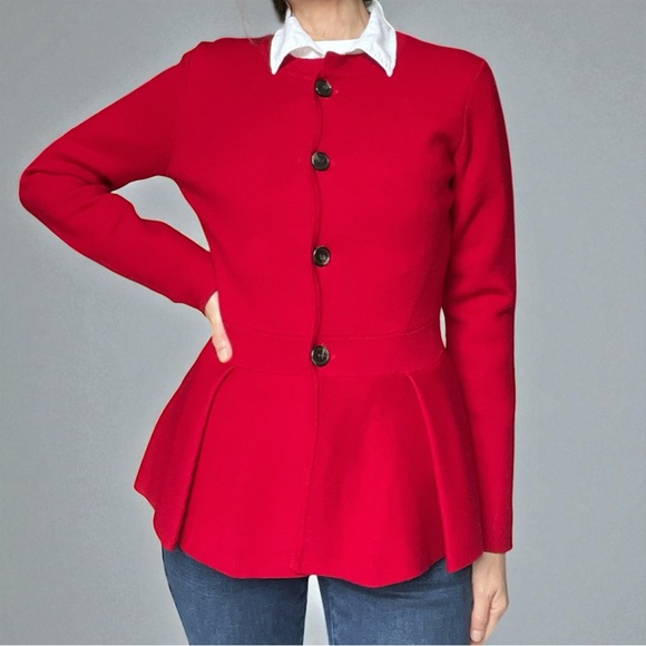 The Fold London Drayton Knitted Garnet Red Blazer Jacket Prim & Preppy Small - Picture 1 of 9
